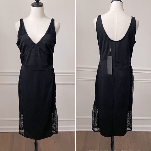 NWT Kardashian Kollection Black Tank BodyCon Dress Mesh Sides L - Picture 1 of 11